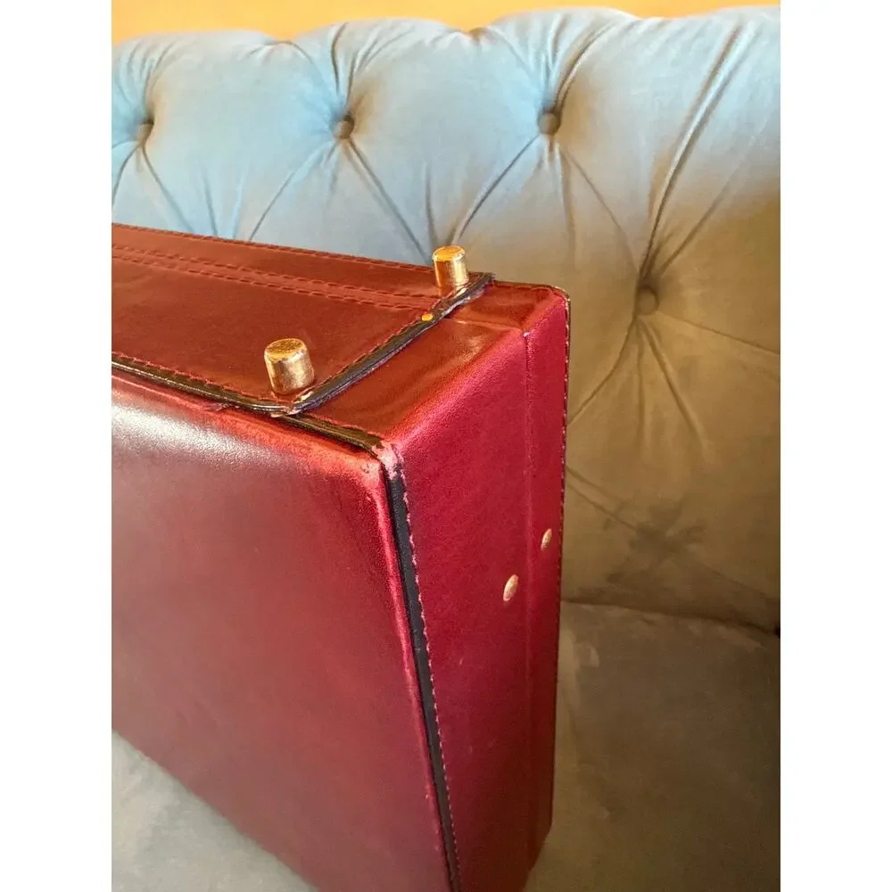 VTG attaché briefcase genuine leather brown burgundy gold tone locks hardware!